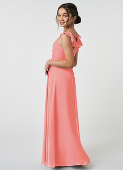 Azazie Amada Junior Coral A-Line Ruched Chiffon Dress image4