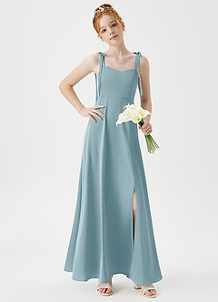 Azazie Rosey Junior A-Linie Herzausschnitt Stretch-Satin Kleid Stimmungsvolles Blau image3