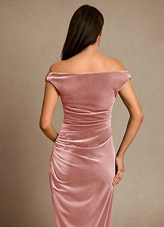 Azazie Nabila Mother of the Bride Dresses Dusty Rose Column Off the Shoulder Velvet Dress image7
