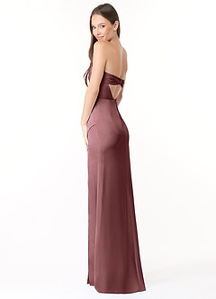 Azazie Leonis Vestidos de madrinha de casamento Vestir Vintage Malva de Cetim elástico de sereia com Plissado image7