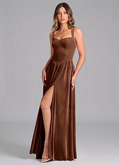 Azazie Francis Bridesmaid Dresses Umber A-Line Corset Velvet Dress image4