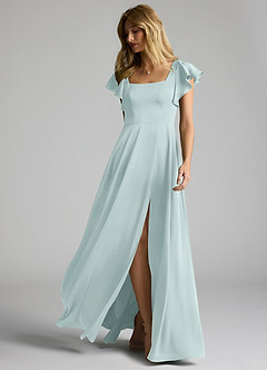 Azazie Bondi Brautjungfernkleider A-Linie Schleifen Stretch-Satin Kleid Nebel image6