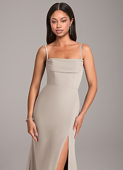 Azazie Saige Bridesmaid Dresses Frost Sheath Off the Shoulder Chiffon Convertible Dress image2