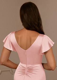 Azazie Roya Mother of the Bride Dresses Powder Pink Mermaid V-Neck Pleated Stretch Satin Dress image6