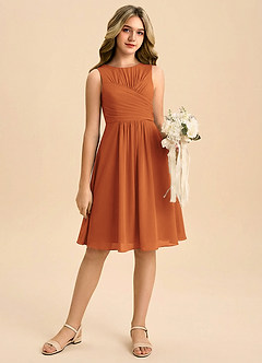 Azazie Skyla Junior Vestido de Canela de Gasa de Corte en A con Plisado image1