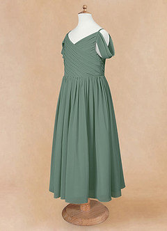 Azazie Chelle Flower Girl Dresses Eucalyptus A-Line Pleated Chiffon Dress image7