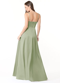Azazie Halsey Bridesmaid Dresses Dusty Sage Sheath Side Slit Stretch Satin Dress image2