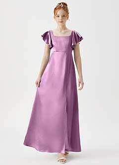 Azazie Bondi Junior Wisteria A-Line Side Slit Metallic Satin Dress image4