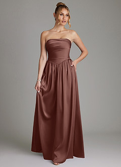 Azazie Zena Bridesmaid Dresses Espresso A-Line Strapless Stretch Satin Dress image1