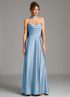 Azazie Ayla Robes de demoiselle d'honneur Robe Trapèze en Satin extensible Corset Poudre Bleue image4