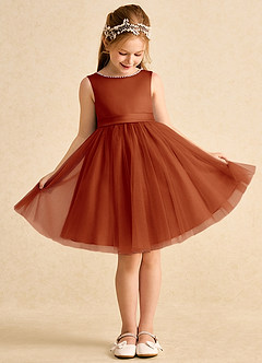 Azazie Jani Flower Girl Dresses Paprika A-Line Bow Tulle Dress image2