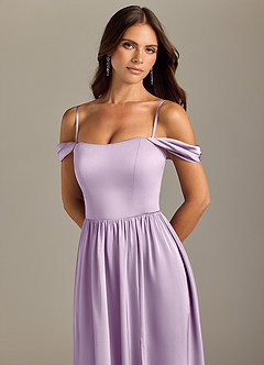 Azazie Calianna Bridesmaid Dresses Frosted Lilac A-Line Off the Shoulder Stretch Satin Convertible Dress image3
