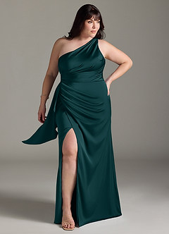 Azazie Maive Bridesmaid Dresses Pine Sheath Ruched Stretch Satin Dress image6