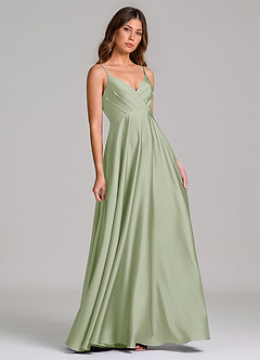 Azazie Amani Bridesmaid Dresses Dusty Sage A-Line Pleated Stretch Satin Dress image1