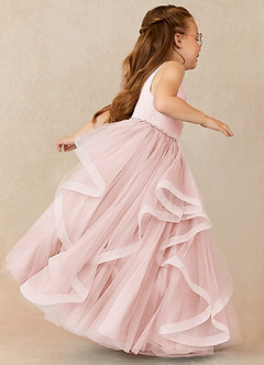 Azazie Sofia Flower Girl Dresses Blushing Pink A-Line Beaded Tulle Dress image3