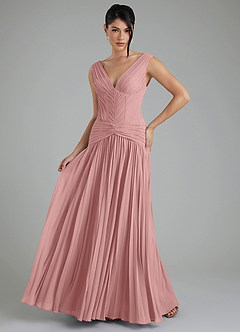 Azazie Kima Robes à essayer chez vous Robe Trapèze en Mousseline de soie Plissée Rose Poussiéreuse image1
