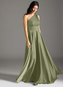 Azazie Charlize Bridesmaid Dresses Garden Sage A-Line One Shoulder Stretch Satin Dress image3