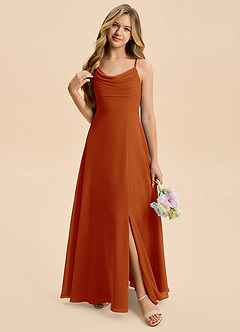 Azazie Gia Junior A-Linie Plissee Chiffon Kleid Paprika image6