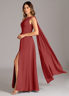 Azazie Tella Jurken voor bruidsmeisjes Jurk van Chiffon met A-Lijn One-Shoulder Roest image1