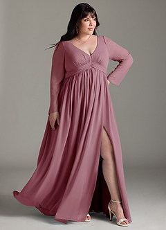 Azazie Teton Maternity Bridesmaid Dresses A-Line Long Sleeve Chiffon Floor-Length Dress image11