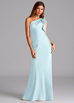 Azazie Yuanna Bridesmaid Dresses Cloud Blue Mermaid One Shoulder Stretch Satin Dress image3