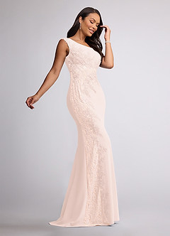 Azazie Juliane Mother of the Bride Dresses Blushing Pink Mermaid Sequins Lace Dress image2