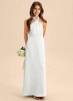 Azazie Beah Junior Robe Trapèze en Satin extensible Plissée Blanc image4