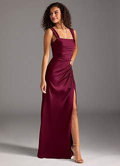 Azazie Jesaphine Bridesmaid Dresses Burgundy Sheath Bow Stretch Satin Dress image7