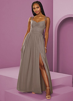 Barbie ♥ Azazie Brautjungfernkleider A-Linie Plissee Chiffon Kleid Taupe image4