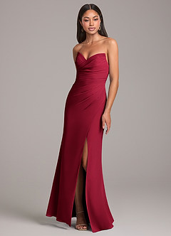 Azazie Yola Bridesmaid Dresses Burgundy Sheath Pleated Chiffon Convertible Dress image3