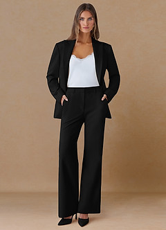 front Marina Black Refined Weave Straight-Leg Pants