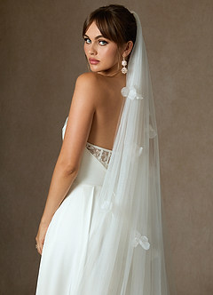 front Scattered 3D Flowers Cathedral Length Veil