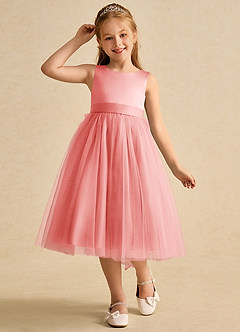 Azazie Winnie Flower Girl Dresses Coral Ball-Gown Bow Tulle Dress image4