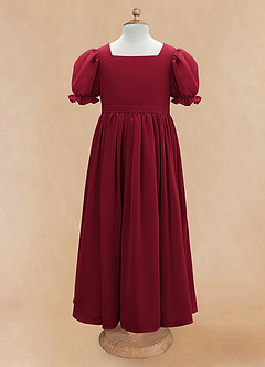 Azazie Joss Blumenmädchenkleider A-Linie mit ärmel Chiffon Kleid Burgunderrot image5