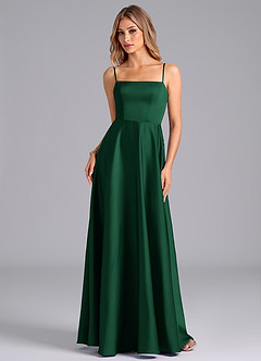 Azazie Elita Kleider zum Anprobieren zu Hause A-Linie Plissee Stretch-Satin Kleid Dunkelgrün image6