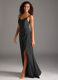 Azazie Deandra Bridesmaid Dresses Black Mermaid Pleated Stretch Satin Dress image4