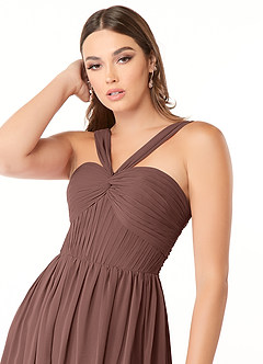 Azazie Dionne Bridesmaid Dresses Espresso A-Line Corset Chiffon Dress image6