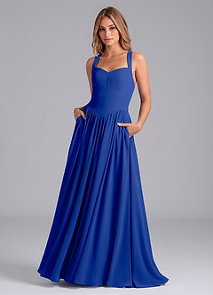 Azazie Francis Vestidos de damas de honor Vestido de Azul Real de Gasa de Corte en A con Corsé image1