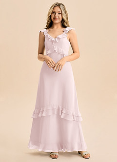 Azazie Tavie Junior Vestido de Rosa Rubor de Gasa de Corte en A con Volante image5