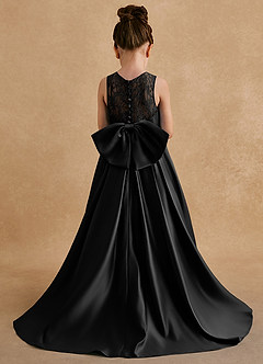 Azazie Sammy Flower Girl Dresses Black A-Line Lace Matte Satin Dress image3