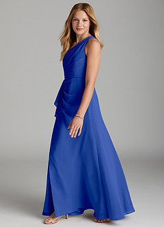 Azazie Maive Junior Royal Blue A-Line Pleated Chiffon Dress image5