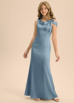 Azazie Cressida Junior Dusty Blue Mermaid Off the Shoulder Stretch Satin Dress image6