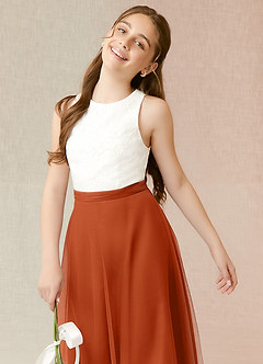 Azazie Albertine Junior Burnt Orange A-Line Lace Chiffon Dress image5