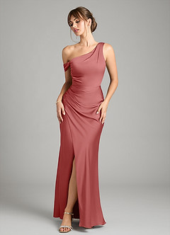 Azazie Madelyn Vestidos de damas de honor Vestido de Rosa Antigua de Satén Elástico de Corte Sirena Convertible con Hombro unilateral image8