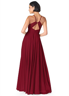 Azazie Avelina Bridesmaid Dresses Burgundy A-Line V-Neck Pleated Chiffon Dress image2