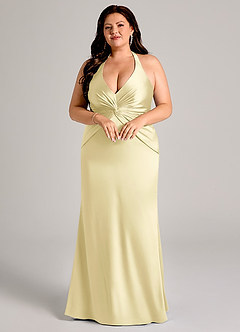 Azazie Valerie Bridesmaid Dresses Lemon Sorbet Mermaid Pleated Stretch Satin Dress image9