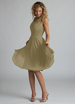 Azazie Grace Bridesmaid Dresses Moss Green A-Line Pleated Chiffon Dress image3
