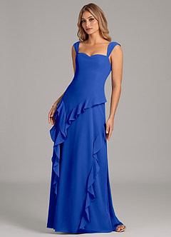 Azazie Sloane Robes de demoiselle d'honneur Robe Trapèze en Mousseline de soie Encolure en Forme de Cœur Bleu Roi image6