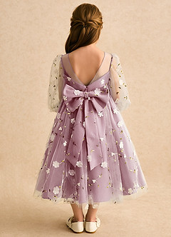 Azazie Elowen Flower Girl Dresses Vintage Mauve A-Line Sweetheart Neckline Lace Dress image2