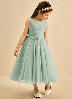 Azazie Macaron Flower Girl Dresses Agave A-Line Pleated Tulle Dress image1